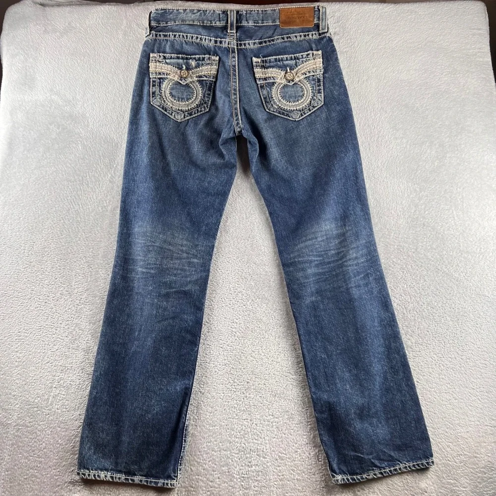 Big Star Union Regular Straight Jeans Mens 33R (34x33) Blue Denim Embroidered